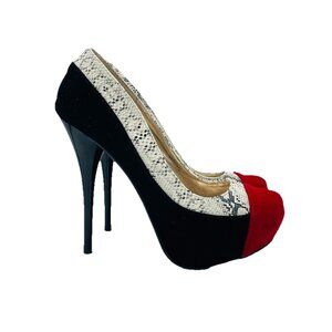 Charlotte Russe High Heels Womens 6.5 Black Red Snake Print Platform Stiletto
